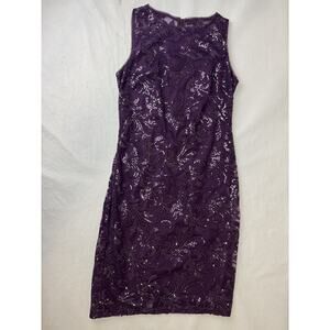 Calvin Klein Purple Sequin Lace Sheath Dress Holiday Cocktail Women Size 4